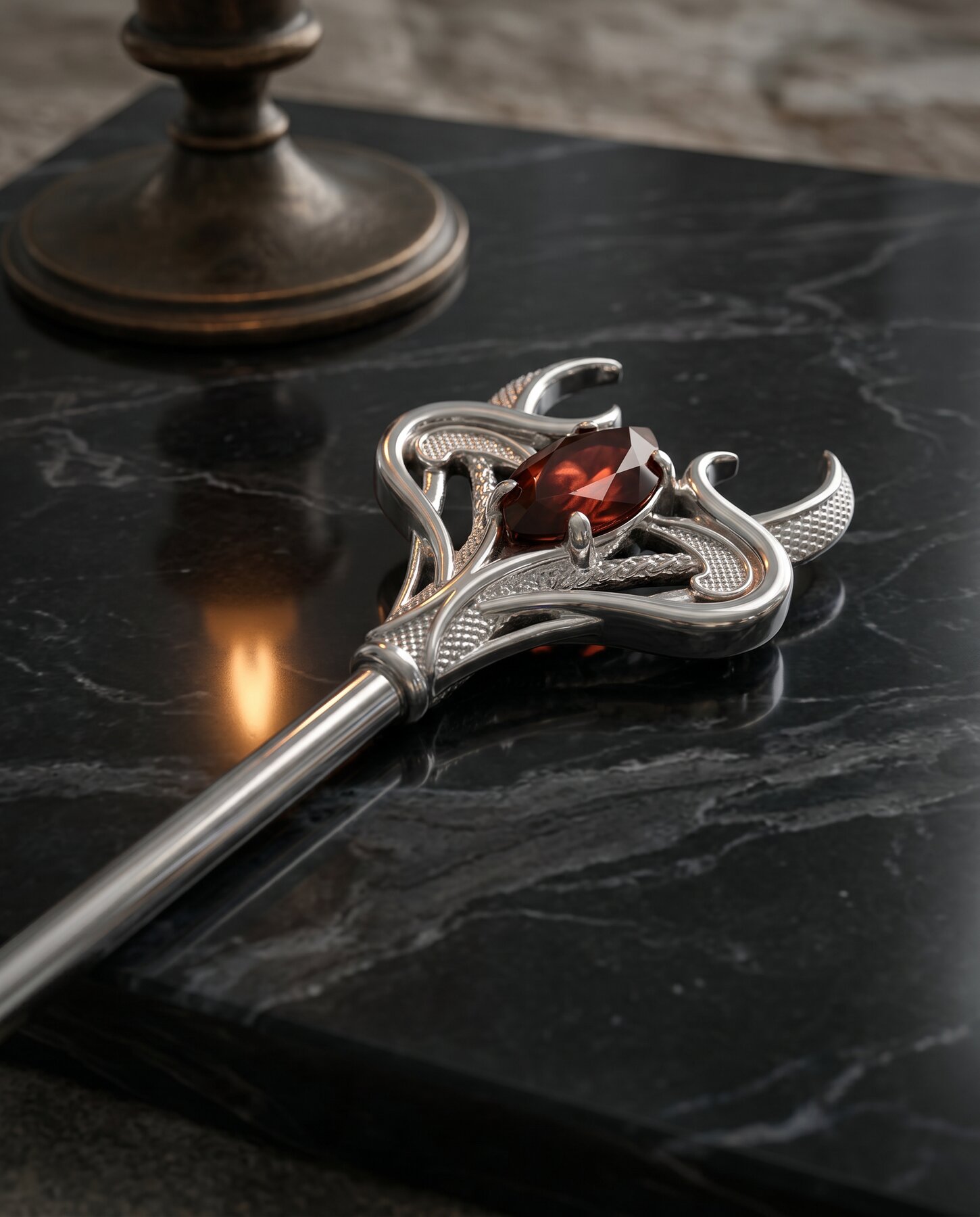 JIYA Lilith — marquise garnet detayı, siyah mermer